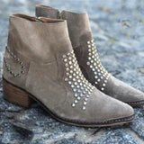 Bottines cloutées en suédine femme talon bloc bout pointu - Taupe