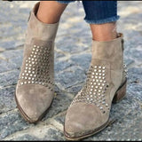 Bottines cloutées en suédine femme talon bloc bout pointu