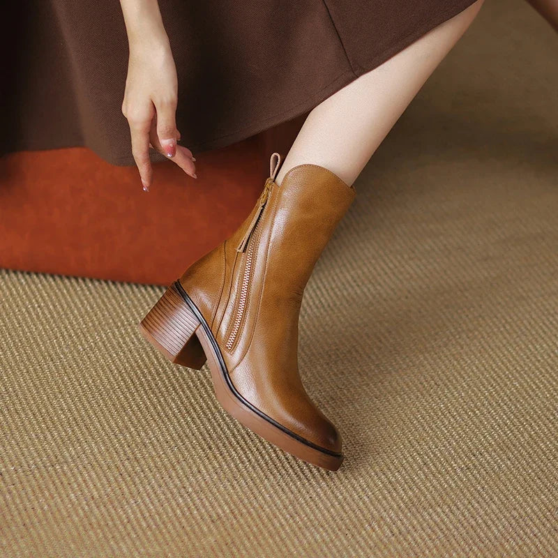 Bottines en cuir femme à talon bloc