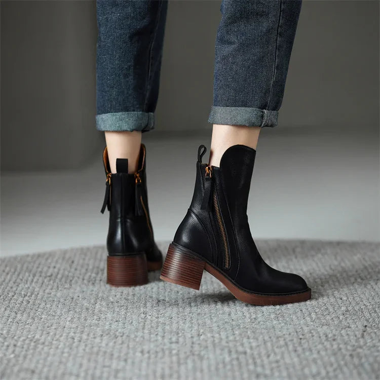 Bottines en cuir femme à talon bloc