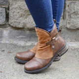 Bottines cuir fourrées à boucle pour femme - Marron