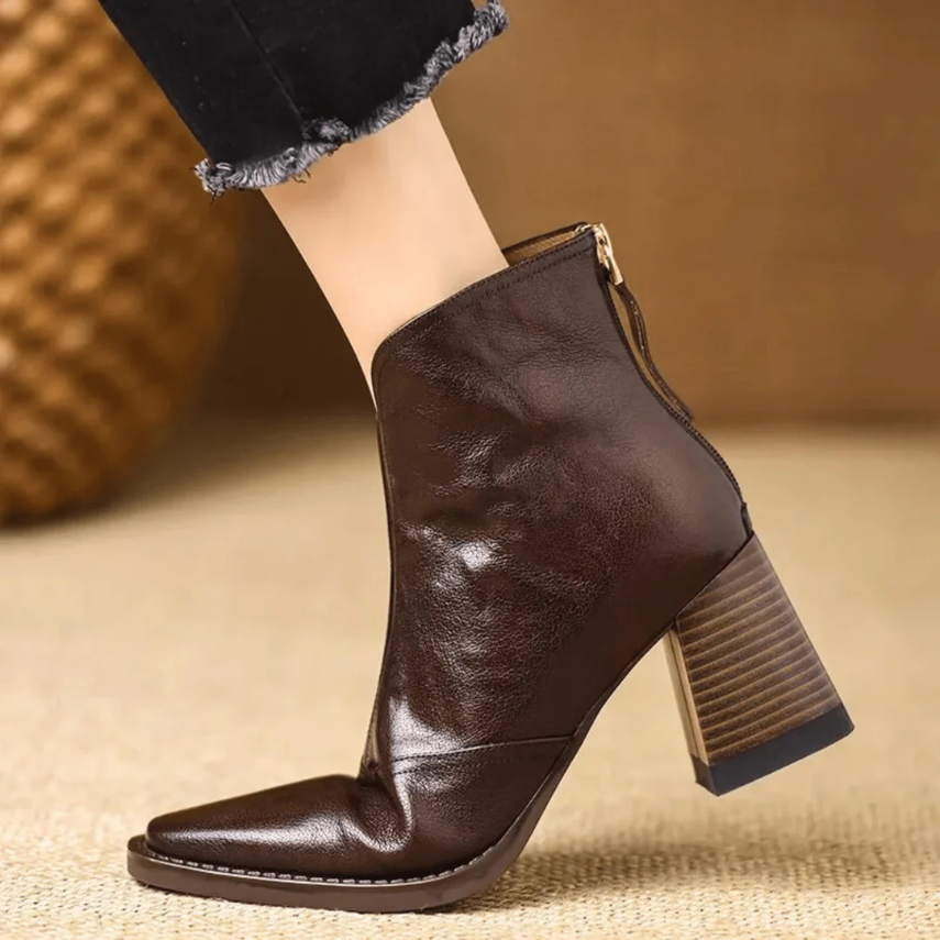 Bottines en cuir talon bloc femme bout carré