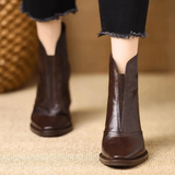 Bottines en cuir talon bloc femme bout carré