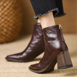 Bottines en cuir talon bloc femme bout carré
