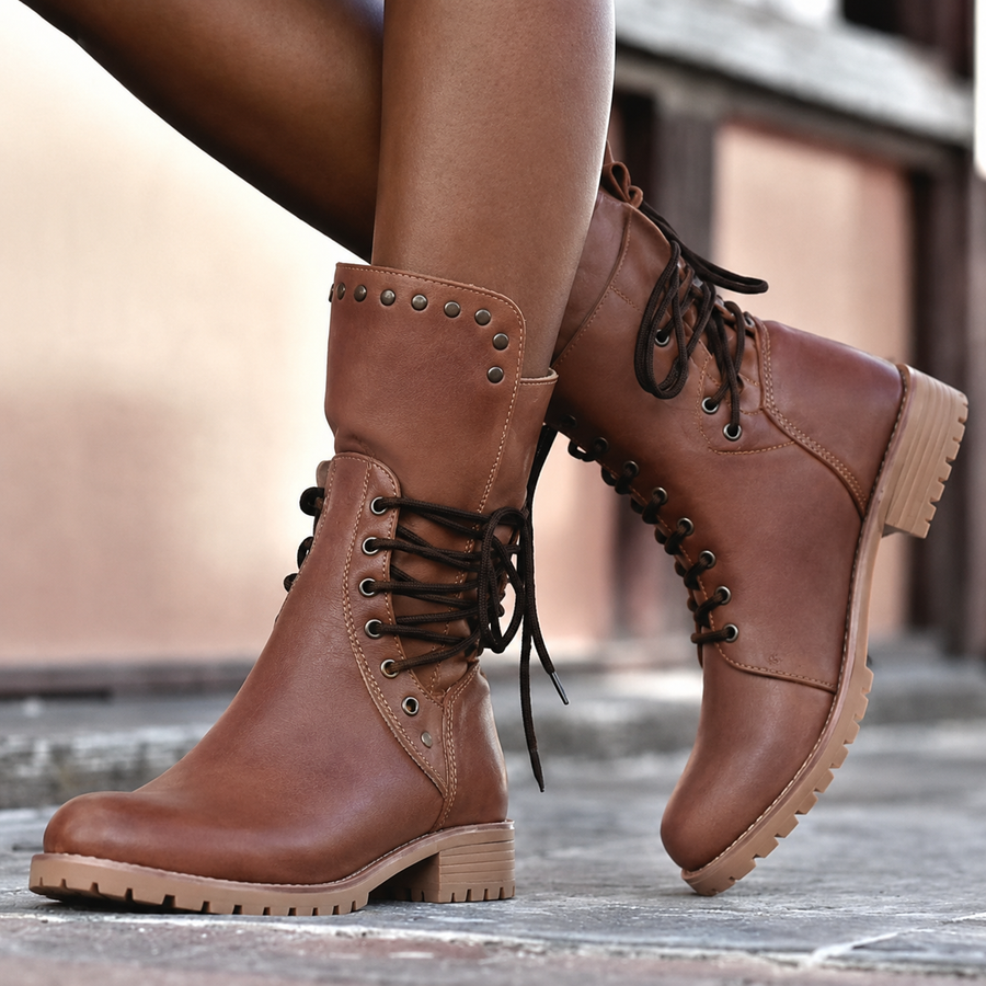Bottes Mi-Hautes en Cuir Femme Confort