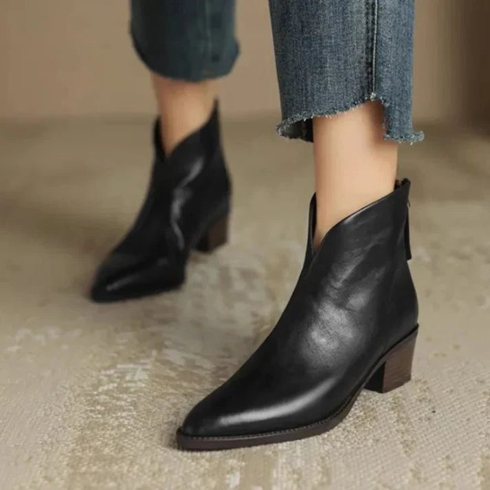 Bottines en cuir souple à bout pointu pour femme - Noir
