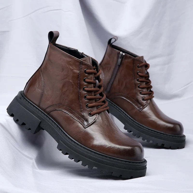Bottines en cuir véritable effet vieilli avec semelle crantée