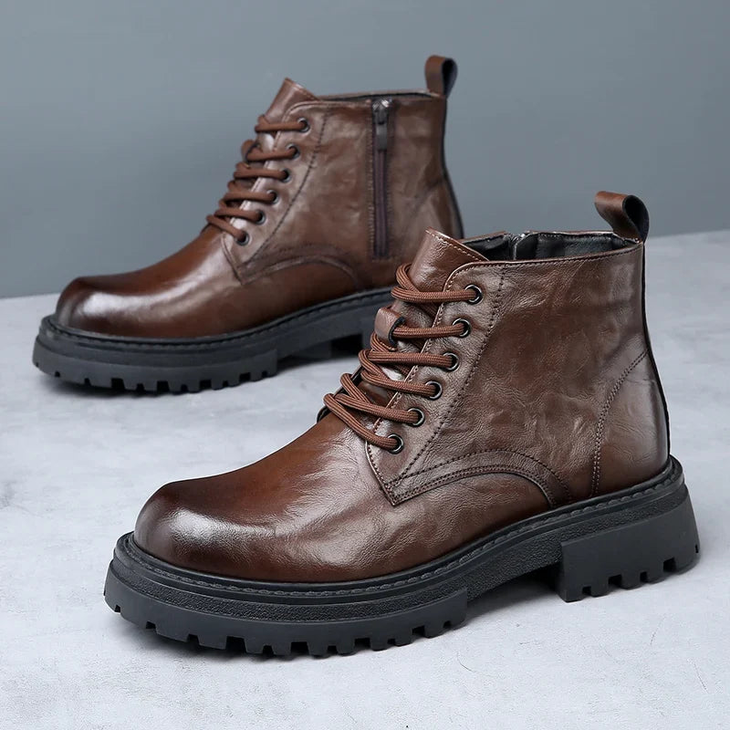 Bottines en cuir véritable effet vieilli avec semelle crantée
