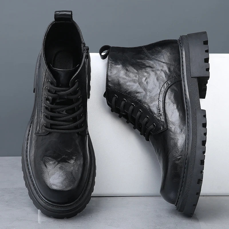 Bottines en cuir véritable effet vieilli avec semelle crantée