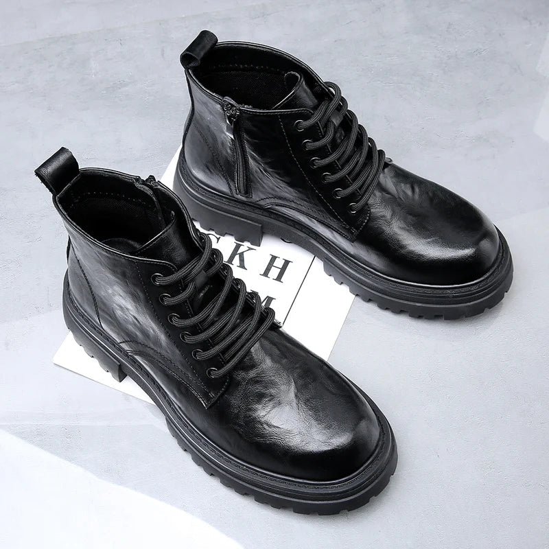 Bottines en cuir véritable effet vieilli avec semelle crantée