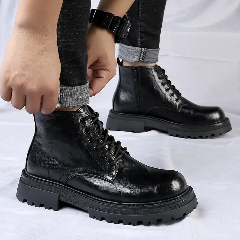 Bottines en cuir véritable effet vieilli avec semelle crantée
