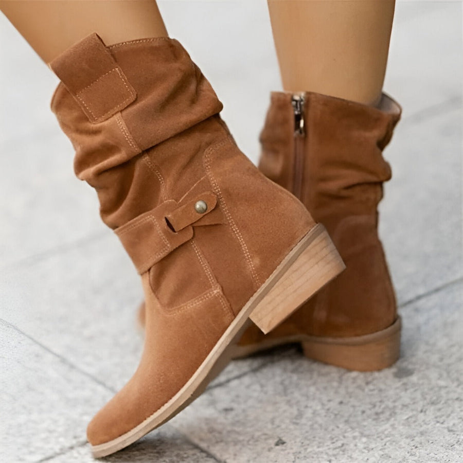 Bottines Femme en Suédine Bout Rond Talon Bas Fourrées Confort