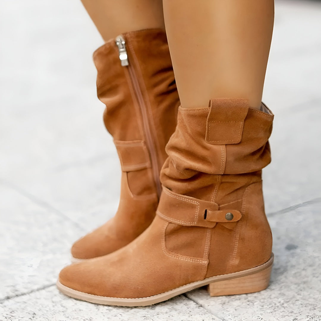 Bottines Femme en Suédine Bout Rond Talon Bas