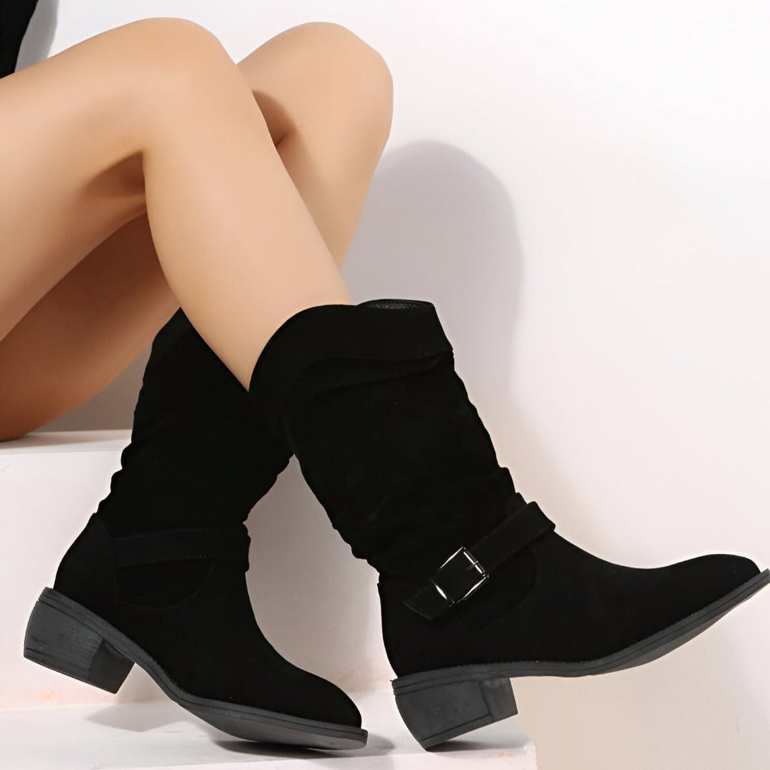 Bottines Femme en Suédine Bout Rond Talon Bas