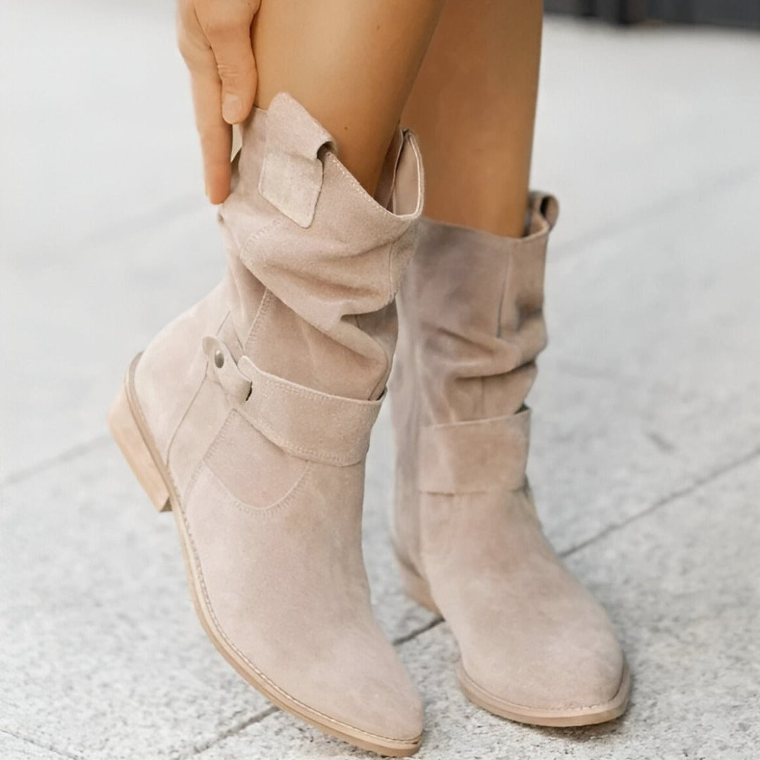 Bottines Femme en Suédine Bout Rond Talon Bas