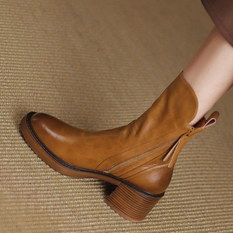 Bottines Femme Talon Bloc Bout Rond Similicuir