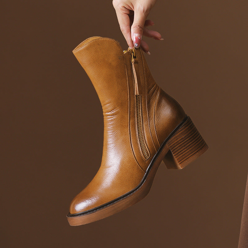 Bottines Femme Talon Bloc Bout Rond Similicuir