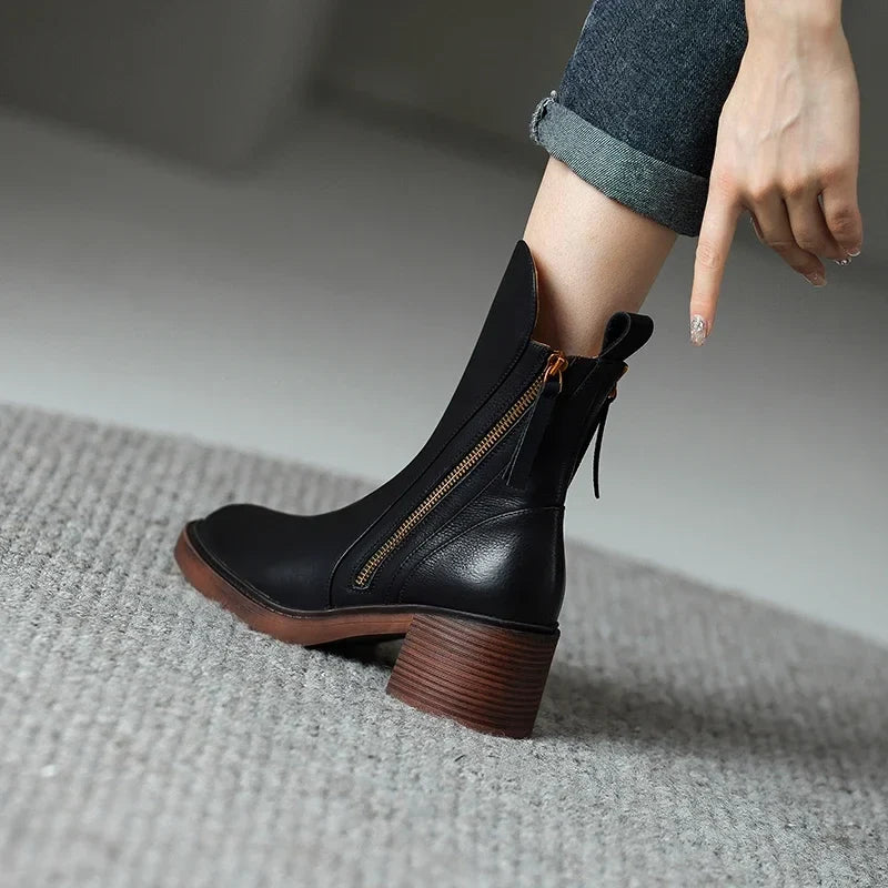 Bottines Femme Talon Bloc Bout Rond Similicuir