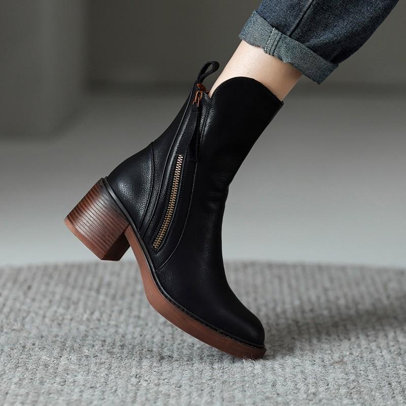 Bottines Femme Talon Bloc Bout Rond Similicuir