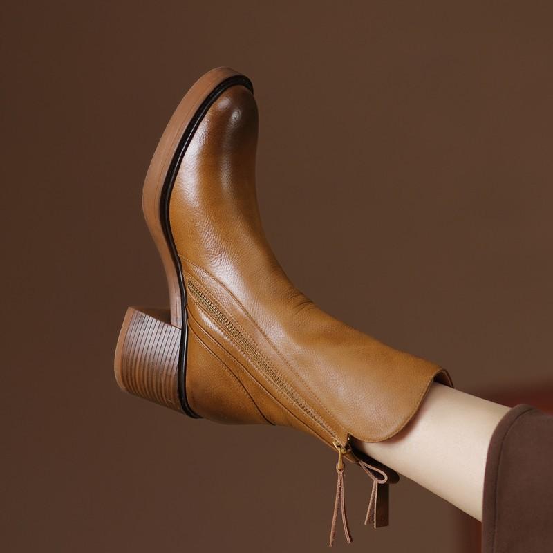 Bottines Femme Talon Bloc Bout Rond Similicuir
