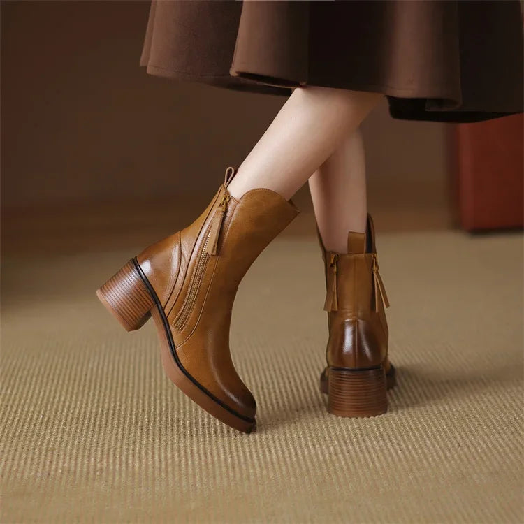 Bottines Femme Talon Bloc Bout Rond Similicuir