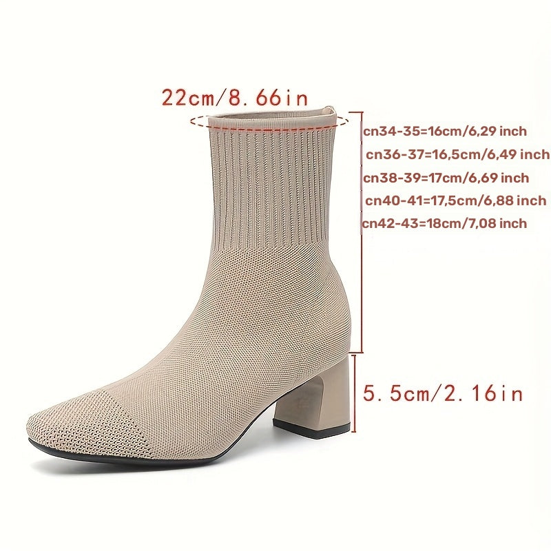 Bottines femme talon bloc en maille extensible, bout carré, style chaussette