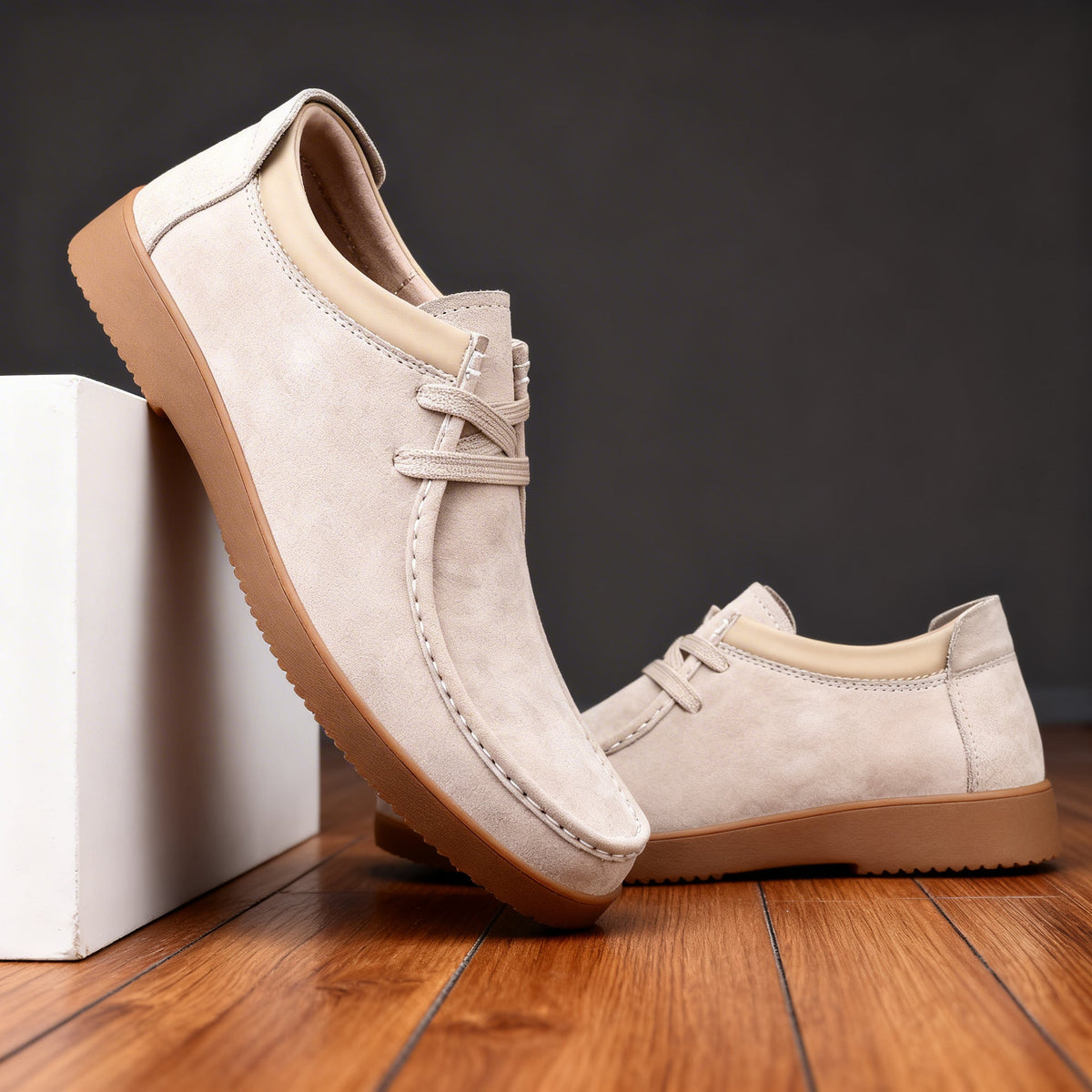 Bottines homme en cuir bout mocassin - Blanc Cassé