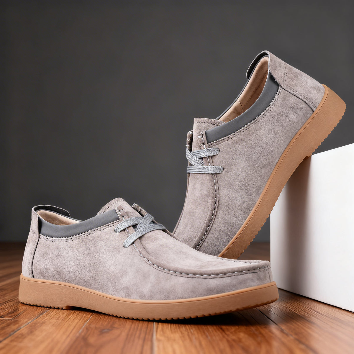 Bottines homme en cuir bout mocassin - Gris