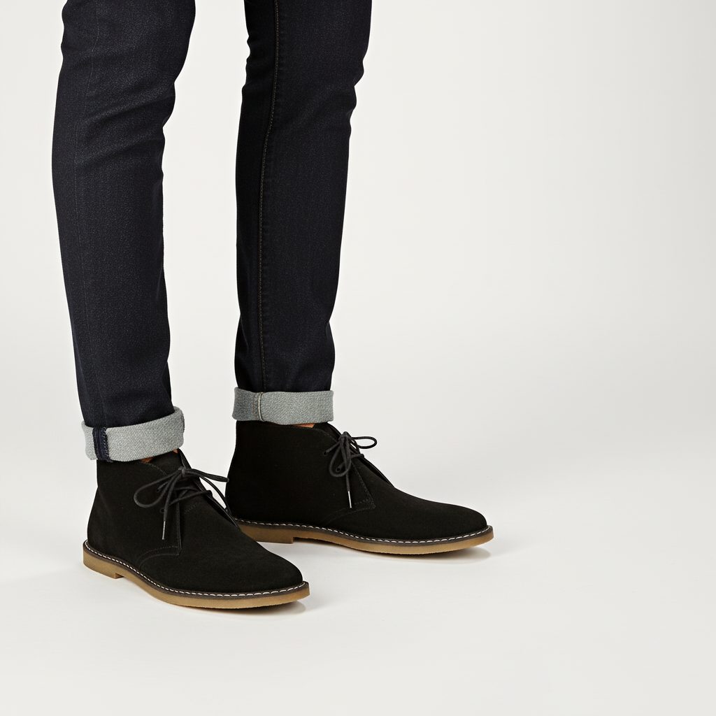 Bottines Homme en Suédine à Lacets - Black Suede