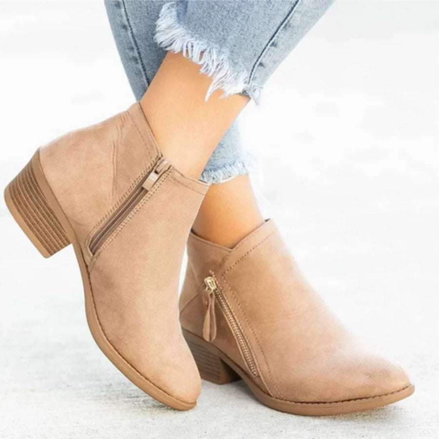 Bottines Imperméables Femme Talon Bloc Zip Suédine Bout Pointu