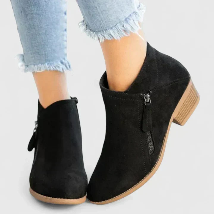 Bottines imperméables femme talon bloc zip - Noir
