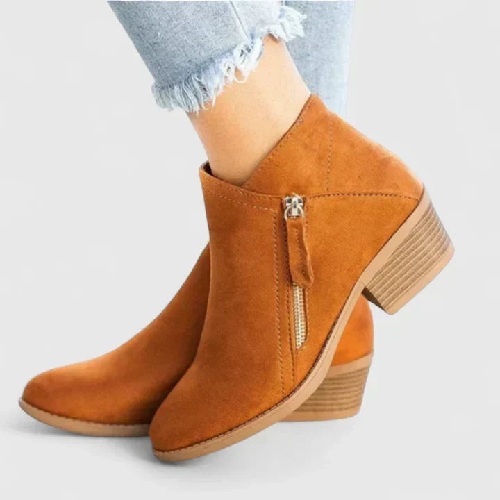 Bottines imperméables femme talon bloc zip - Marron