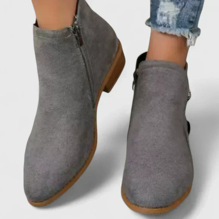 Bottines imperméables femme talon bloc zip - Gris