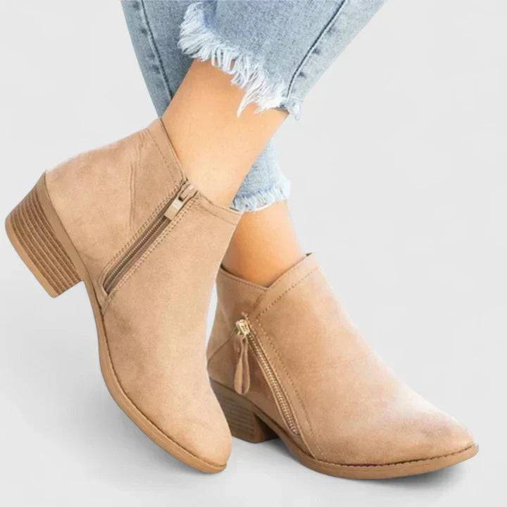 Bottines imperméables femme talon bloc zip - Beige