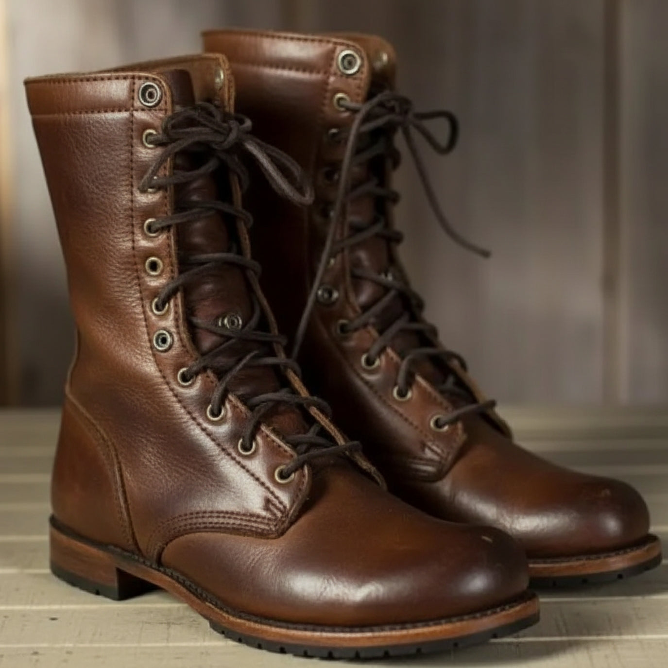 Bottines Lacets Femme Simili Cuir Talon Bloc Revers - Marron Foncé