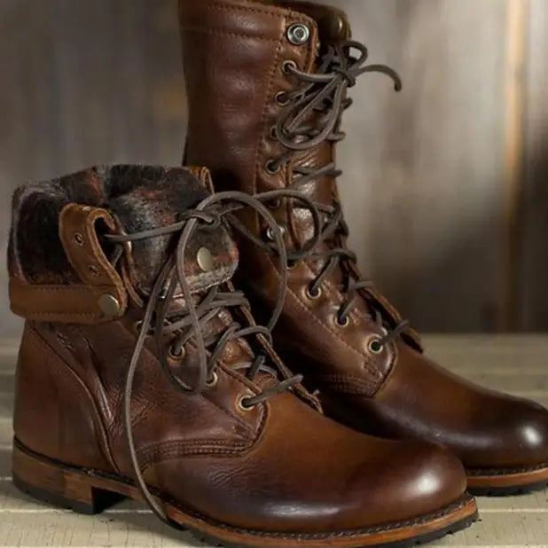 Bottines Lacets Femme Simili Cuir Talon Bloc Revers