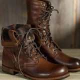 Bottines Lacets Femme Simili Cuir Talon Bloc Revers