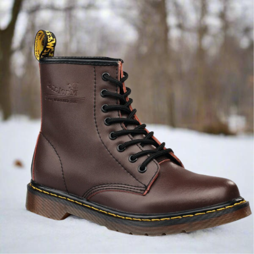 Bottines à lacets unisexe en similicuir - Marron