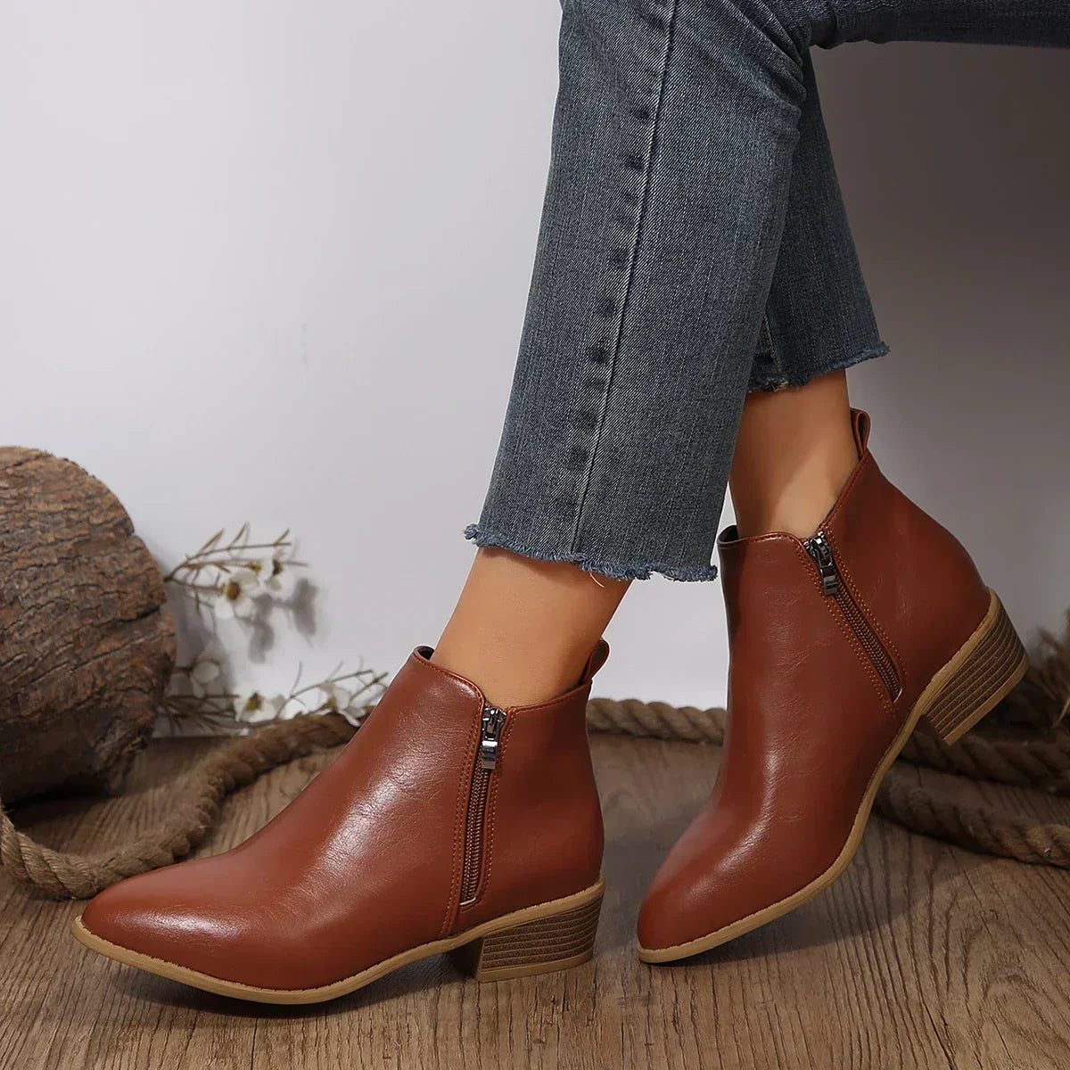 Bottines orthopédiques confort femme talon bloc - Marron