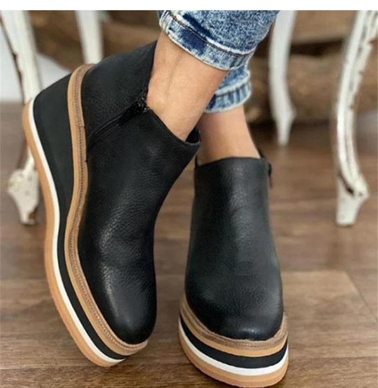 Bottines plateforme femme semelle épaisse à enfiler - Noir