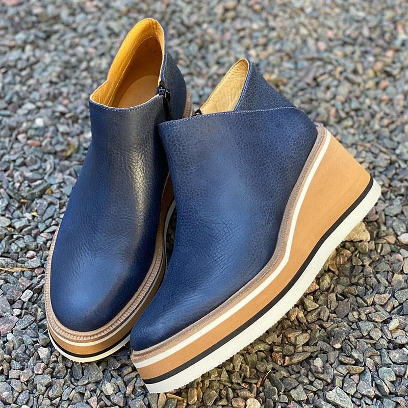 Bottines plateforme femme semelle épaisse à enfiler - Bleu