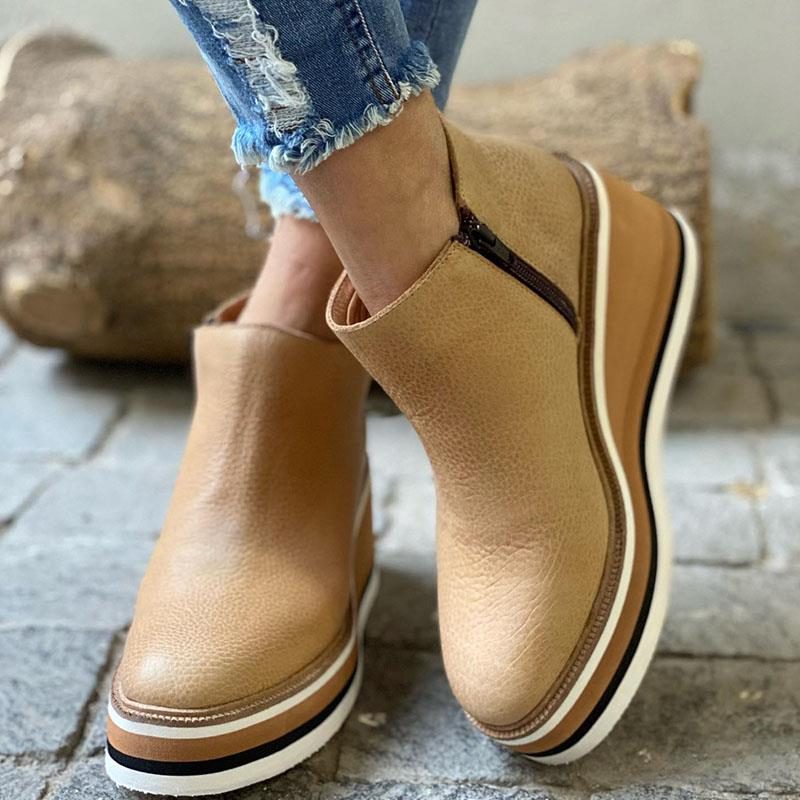 Bottines plateforme femme semelle épaisse à enfiler - Beige