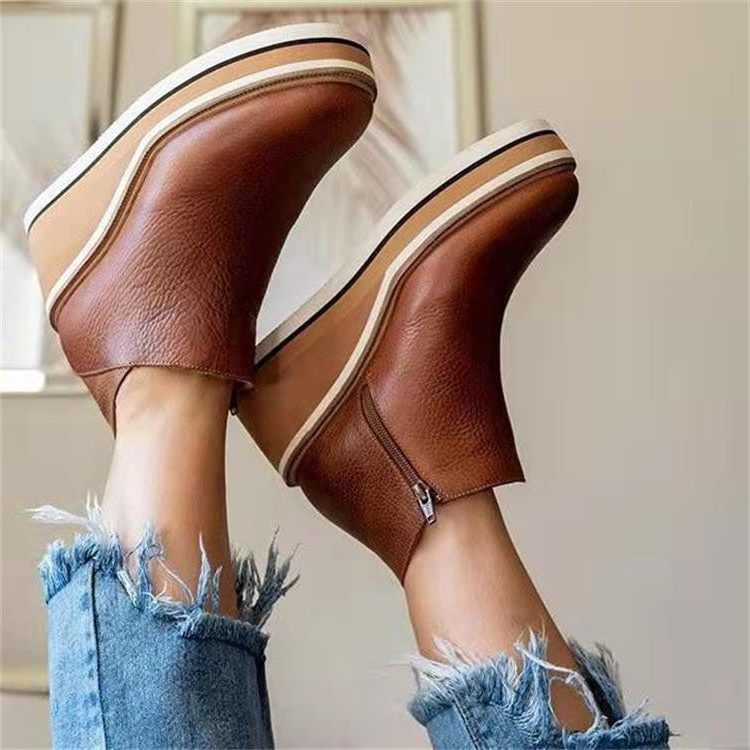 Bottines plateforme femme semelle épaisse à enfiler