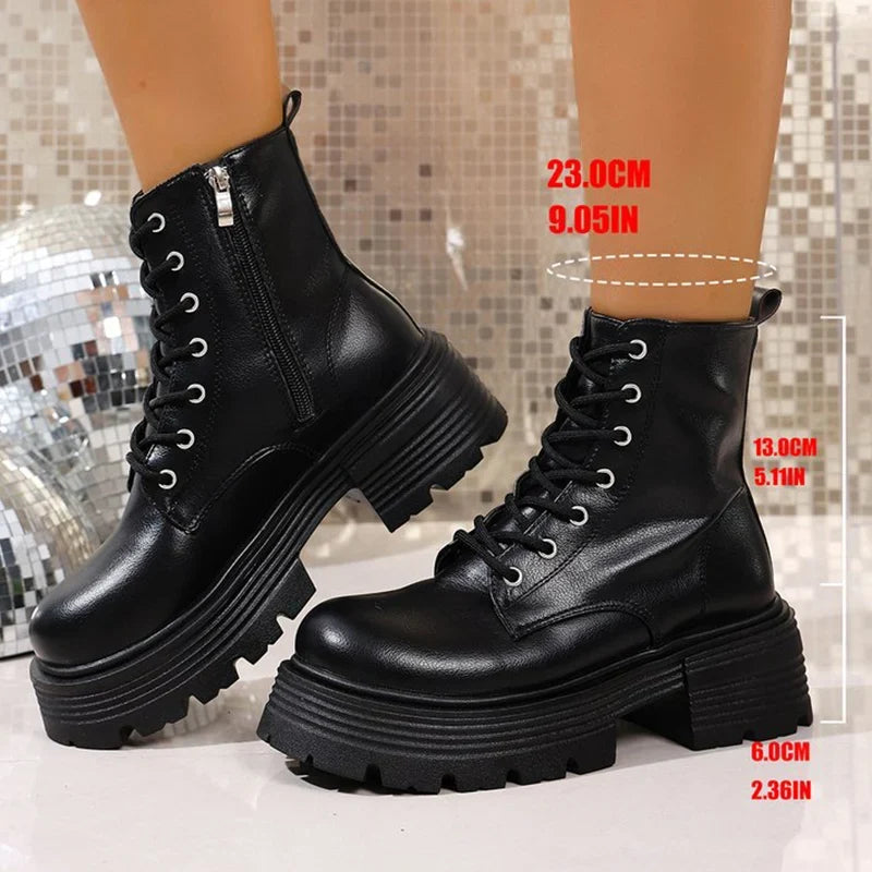 Bottines Plateforme Talon Épais Femme - Noir