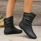 Bottines plates en cuir souple froncées femme