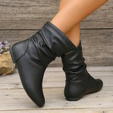Bottines plates en cuir souple froncées femme