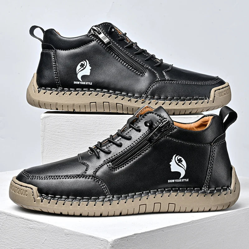 Bottines Plates Femme Rétro Bout Rond - Noir