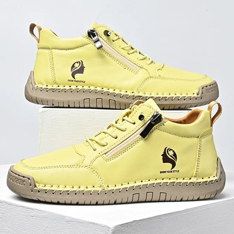 Bottines Plates Femme Rétro Bout Rond - Jaune
