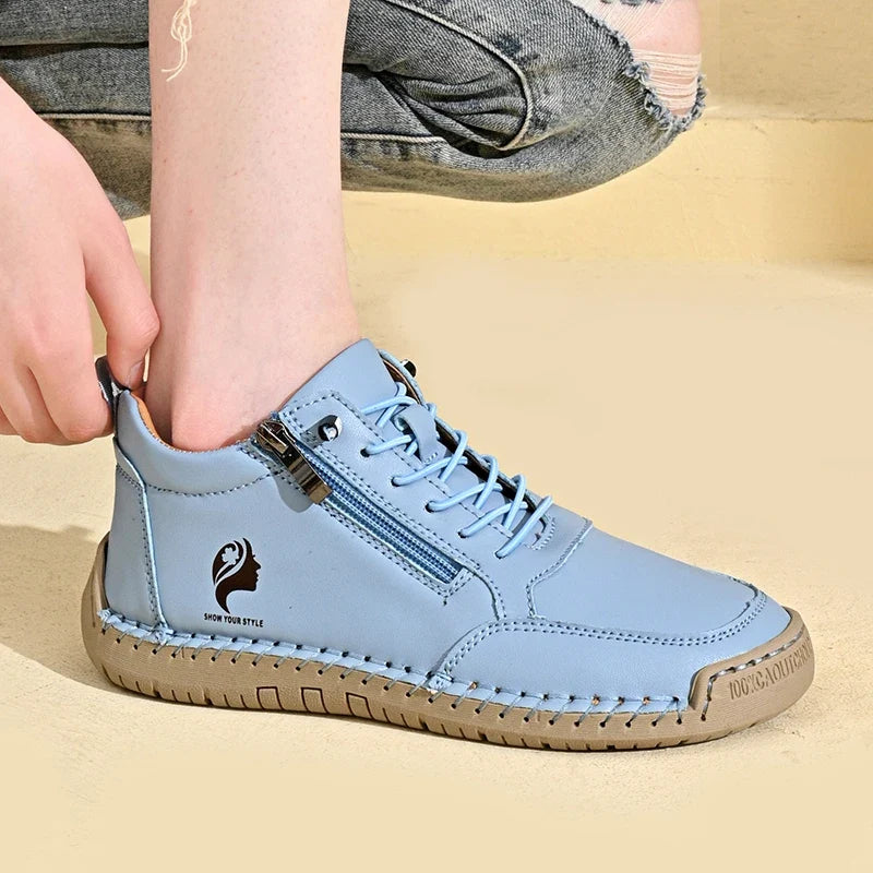 Bottines Plates Femme Rétro Bout Rond