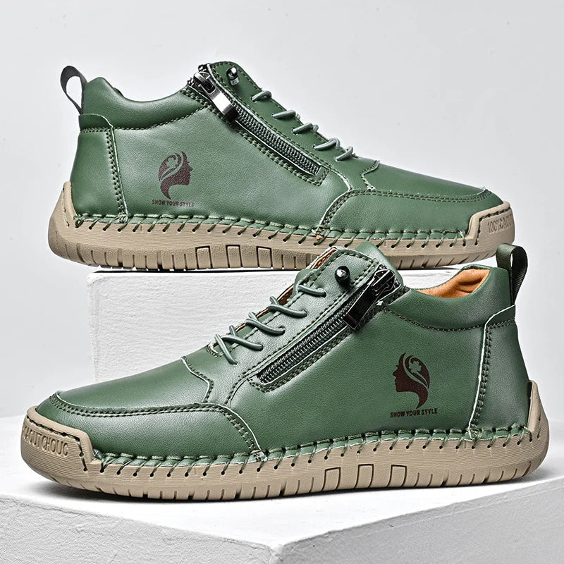 Bottines Plates Femme Rétro Bout Rond - Vert